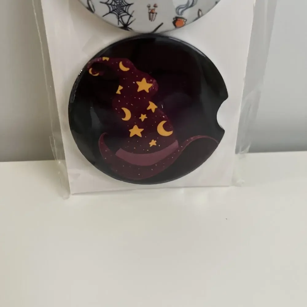 Custom Heat Printed Car Coasters Halloween Fall Designs Set Of 2